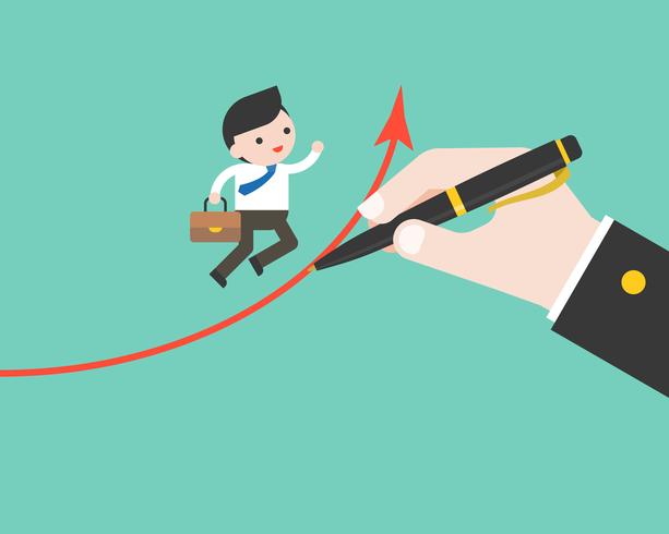 613x490 Businessman Run On Graph Which Big Hand Drawing, Success