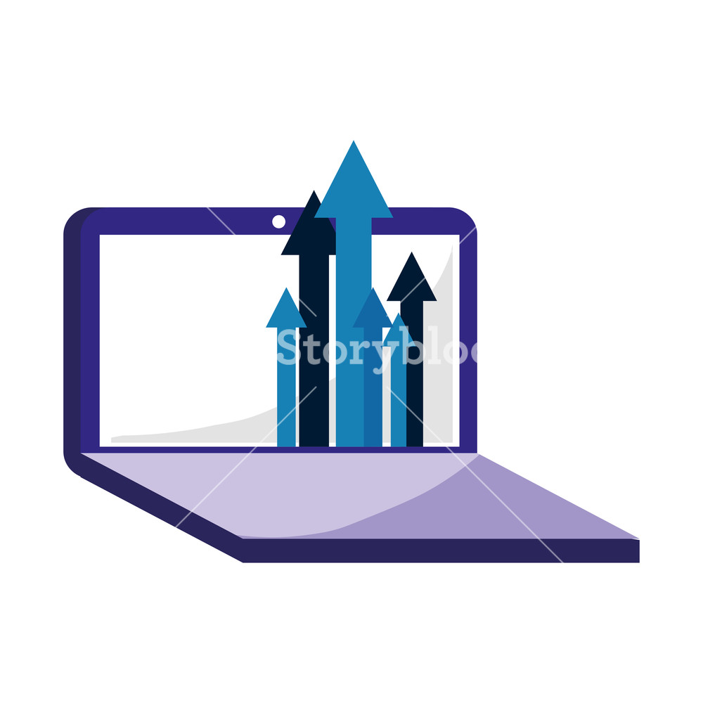 1000x1000 Laptop Computer Business Arrows Growth Vector Illustration Royalty
