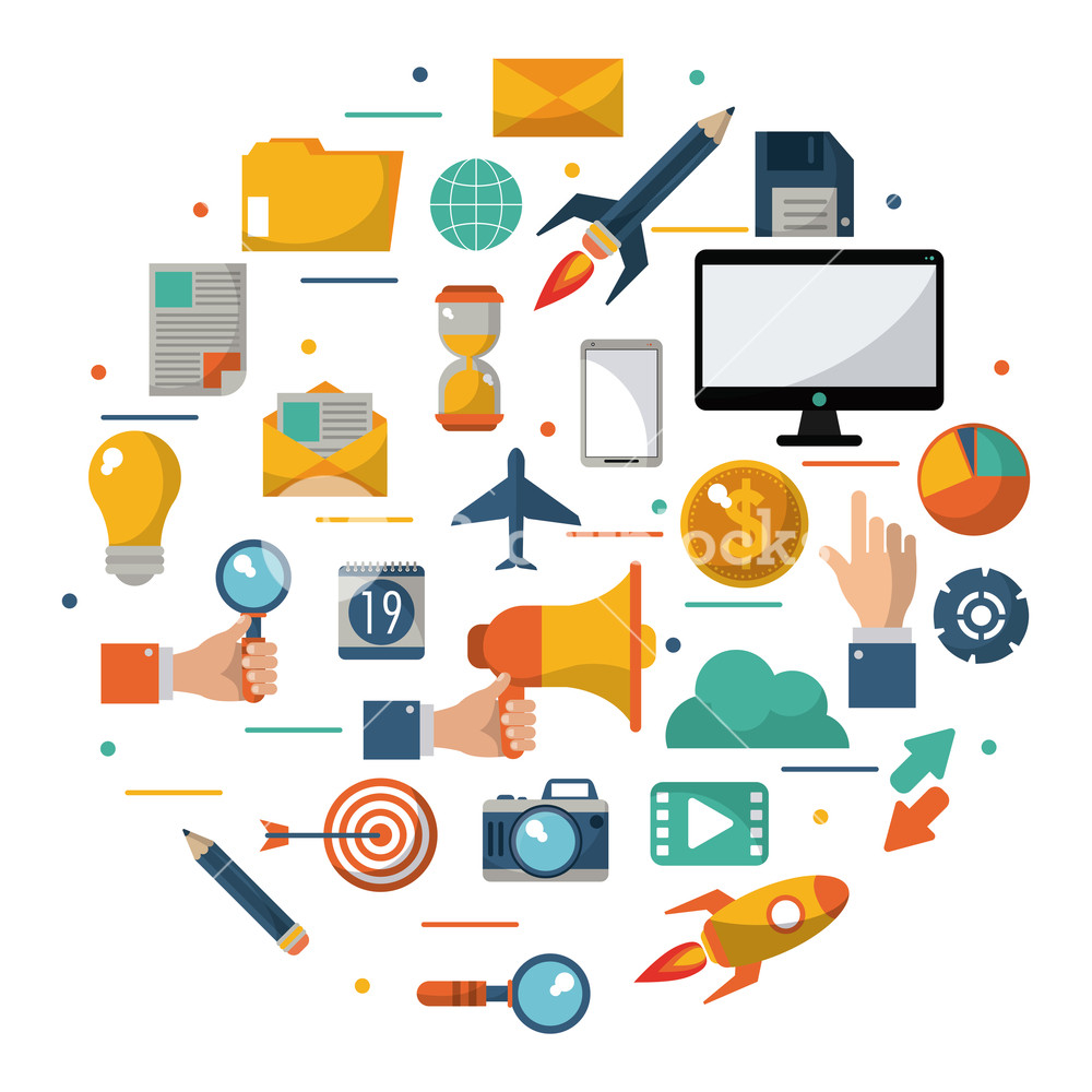 1000x1000 Digital Marketing Advertising Optimize Global Business Vector