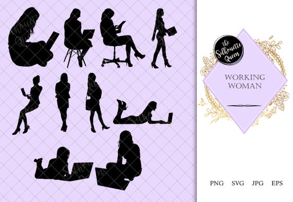 570x394 Working Women Silhouette Lady On Laptop In Office Vector Etsy