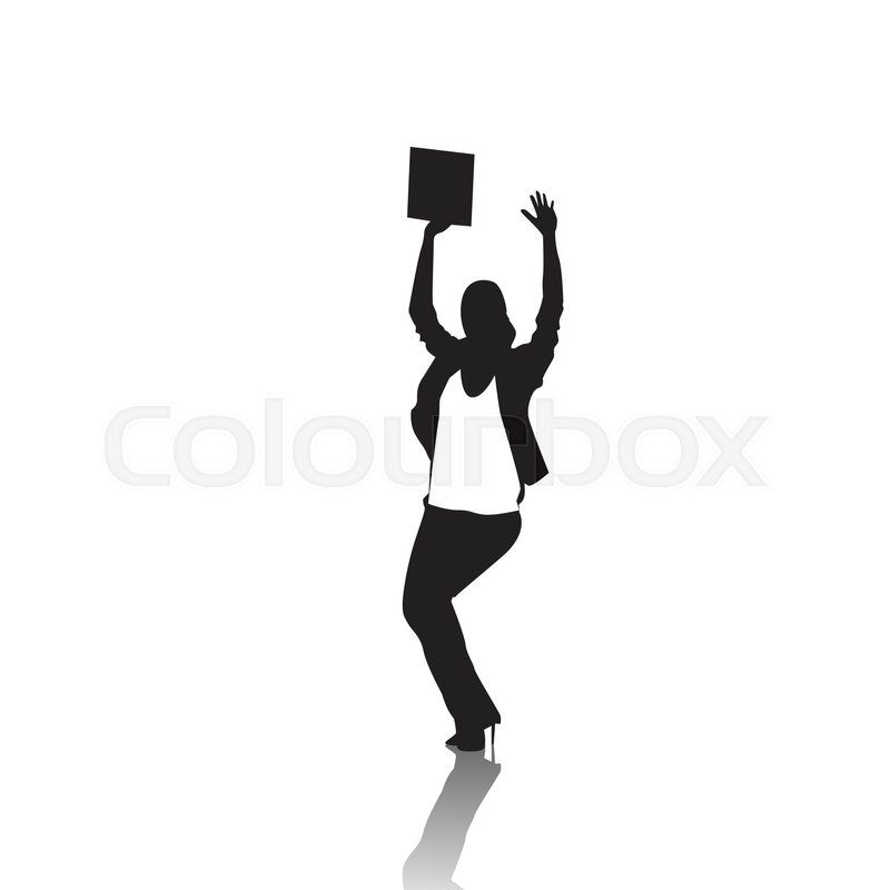 800x800 Business Woman Silhouette Excited Hold Stock Vector Colourbox
