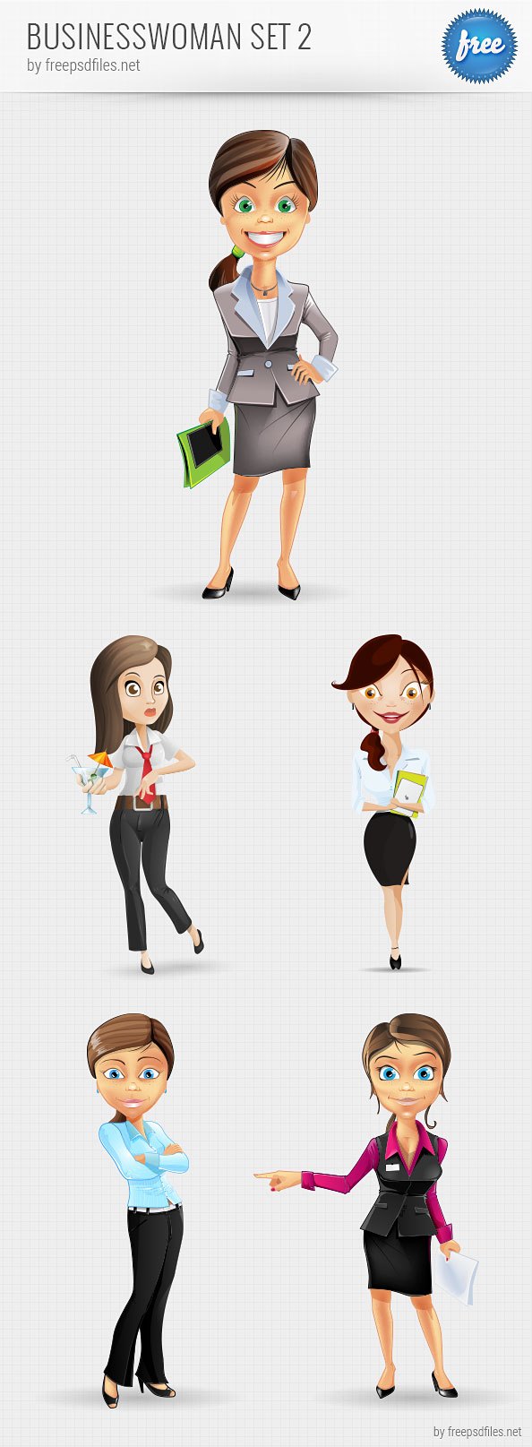 594x1615 Businesswoman Vector Character Set