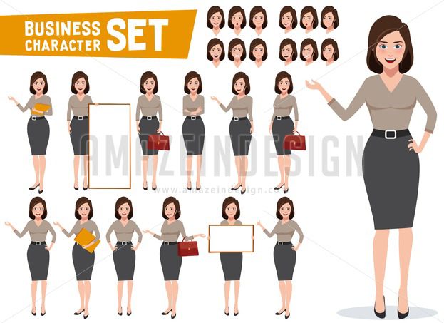 623x453 Young Business Woman Vector Character Set