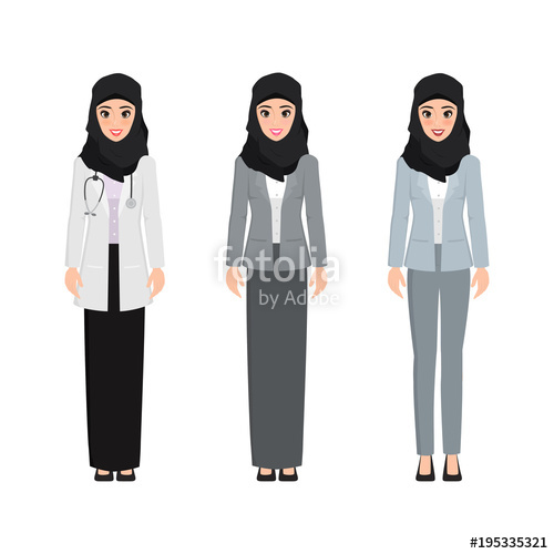 500x500 Arab Woman Character Pose With Doctor And Business Woman Vector