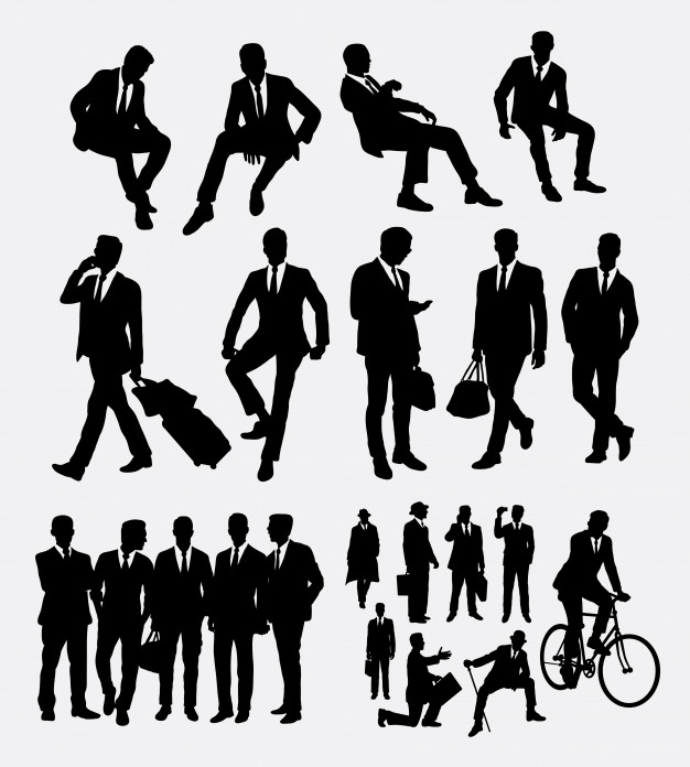 626x696 Standing And Sitting Businessman Silhouette Vector Premium Download