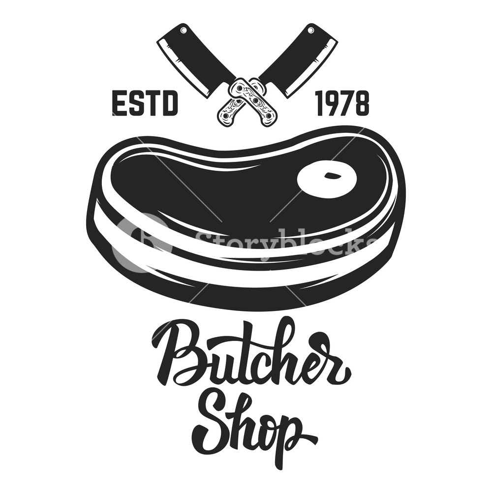 1000x1000 Butcher Shop Cutted Meat And Crossed Meat Cleavers Design