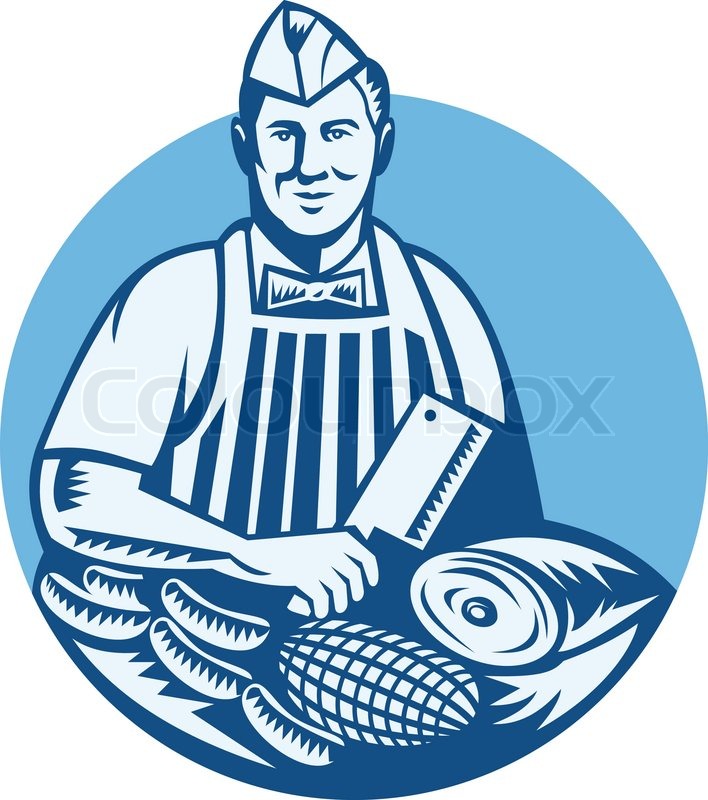 Butcher With Meat Cleaver Meat Cuts Stock Vector Colourbox 708x800 Butcher With Meat Cleaver Meat Cuts Stock Vector Colourbox