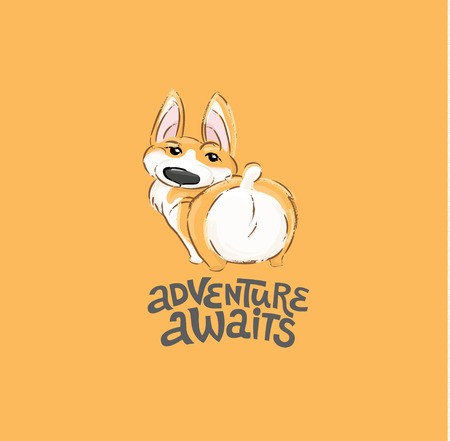 450x441 Cute Corgi Dog Character Butt Vector Illustration Funny Small