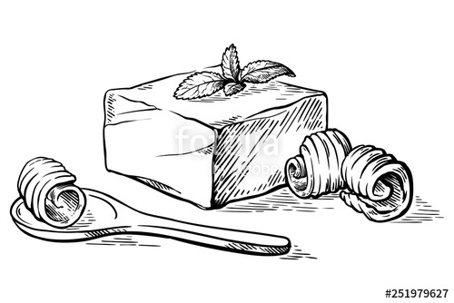 500x334 Sketch Hand Drawn Block Of Butter And Spoon With Curl Vector