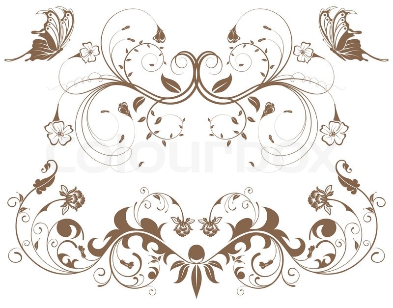 800x627 Collect Flower Border With Butterfly, Stock Vector Colourbox