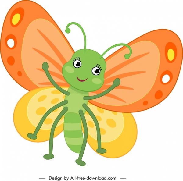 600x594 Butterfly Icon Cute Stylized Cartoon Character Sketch Free Vector