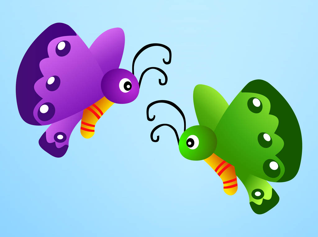1024x765 Cartoon Butterflies Vector Art Graphics