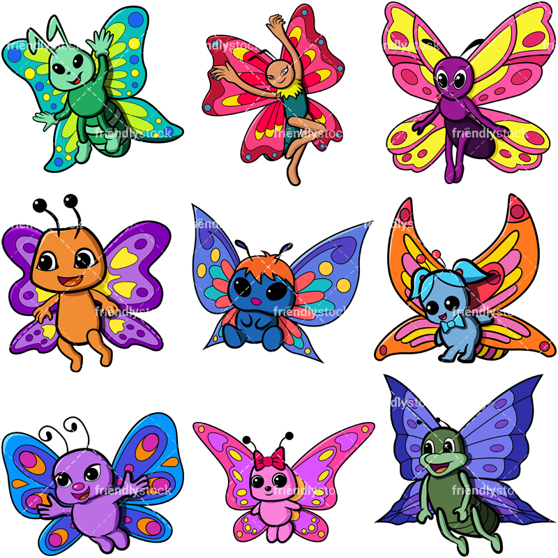 800x800 Cute Butterflies Cartoon Vector Clipart