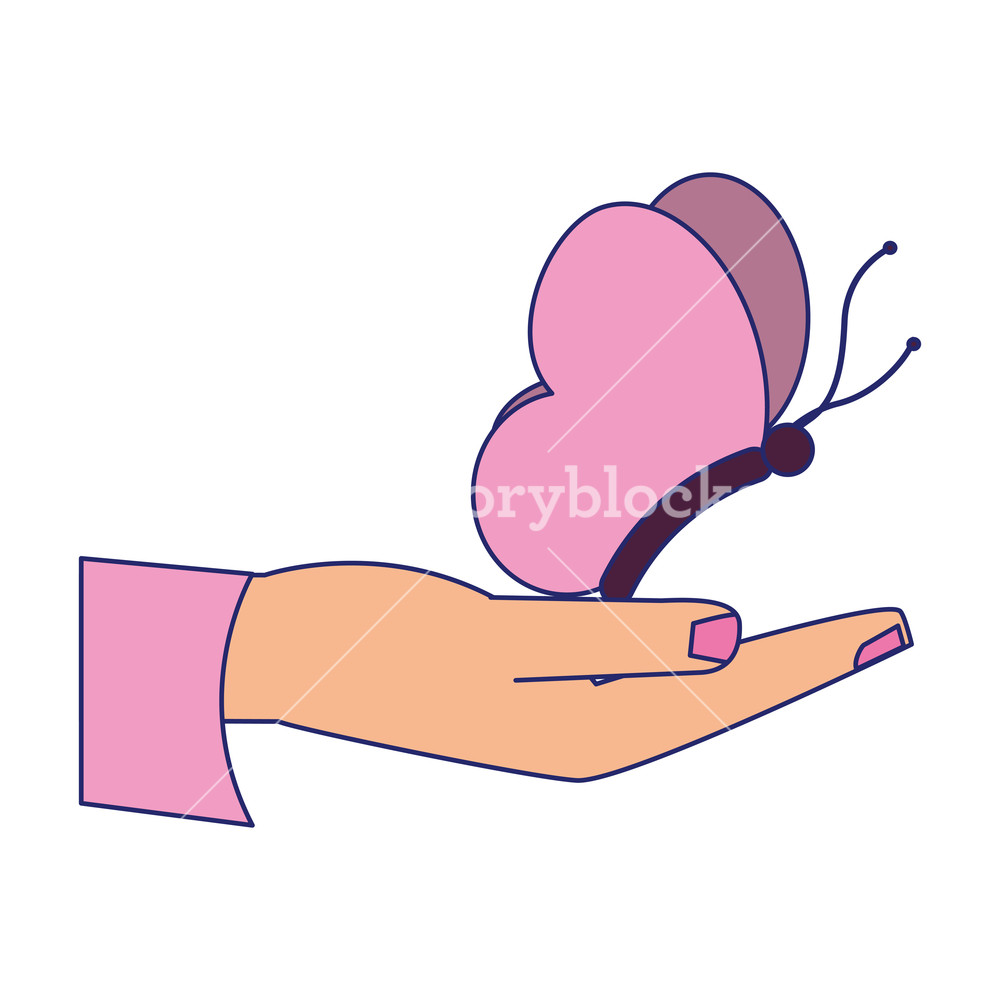 1000x1000 Hand Holding Butterfly Cartoon Vector Illustration Graphic Design