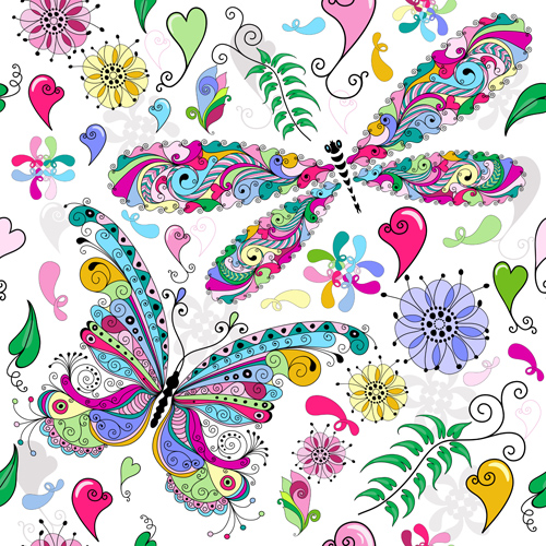 500x500 Floral Butterflies Seamless Pattern Vector Set Free Download