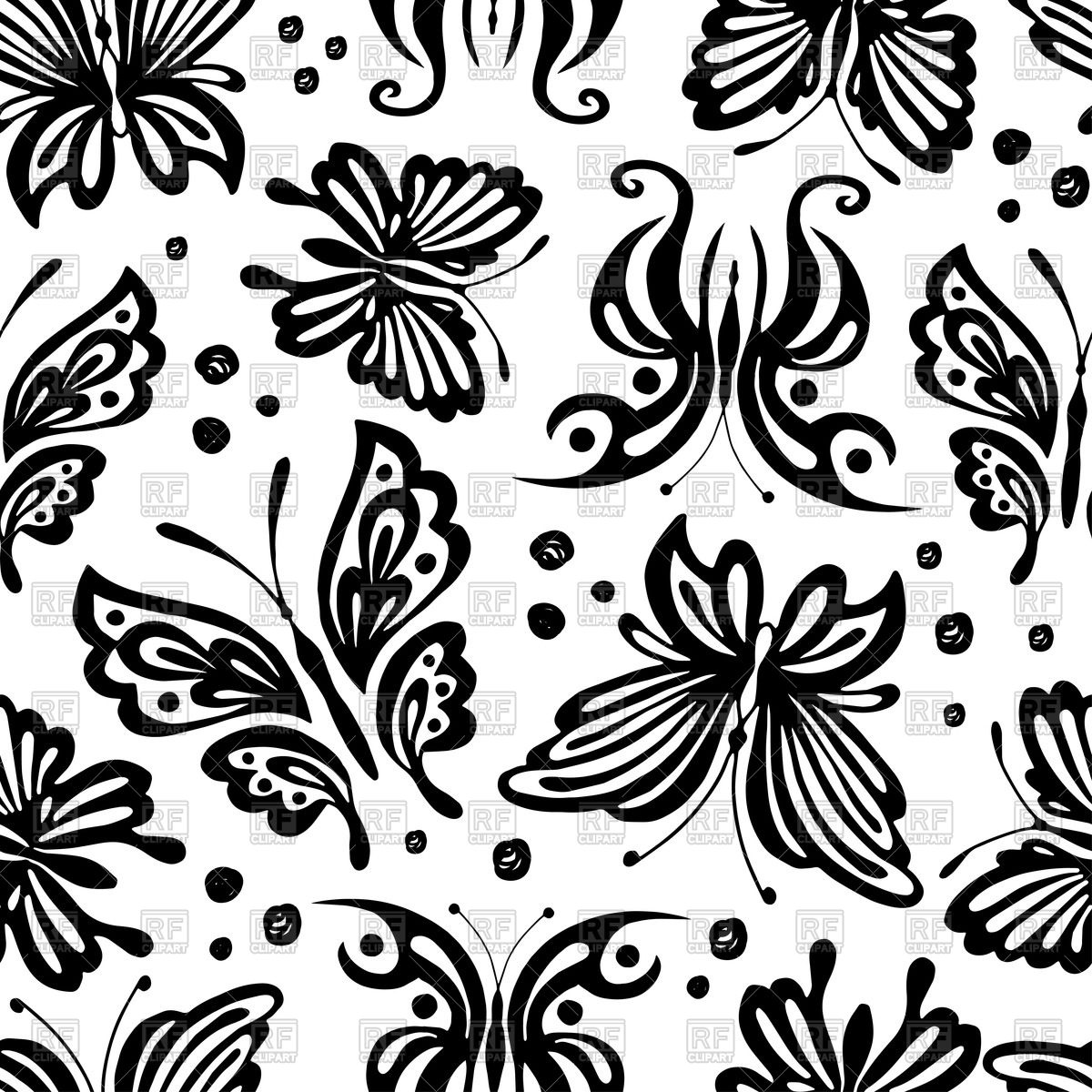 1200x1200 Seamless Vintage Pattern With Black Butterflies Vector Image