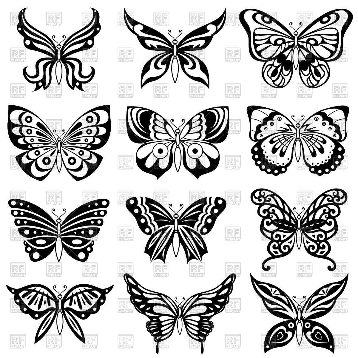 1200x1200 Set Of Ornamental Black Butterflies Vector Image Of Plants