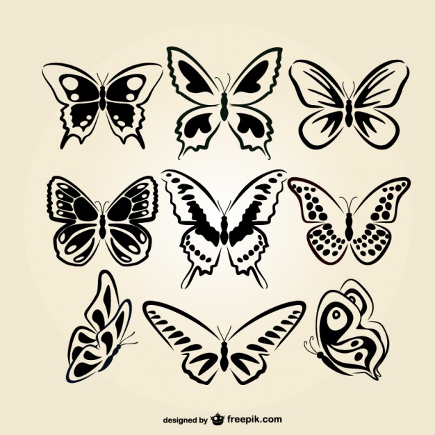 626x626 Butterflies Line Art Set Vector Free Download
