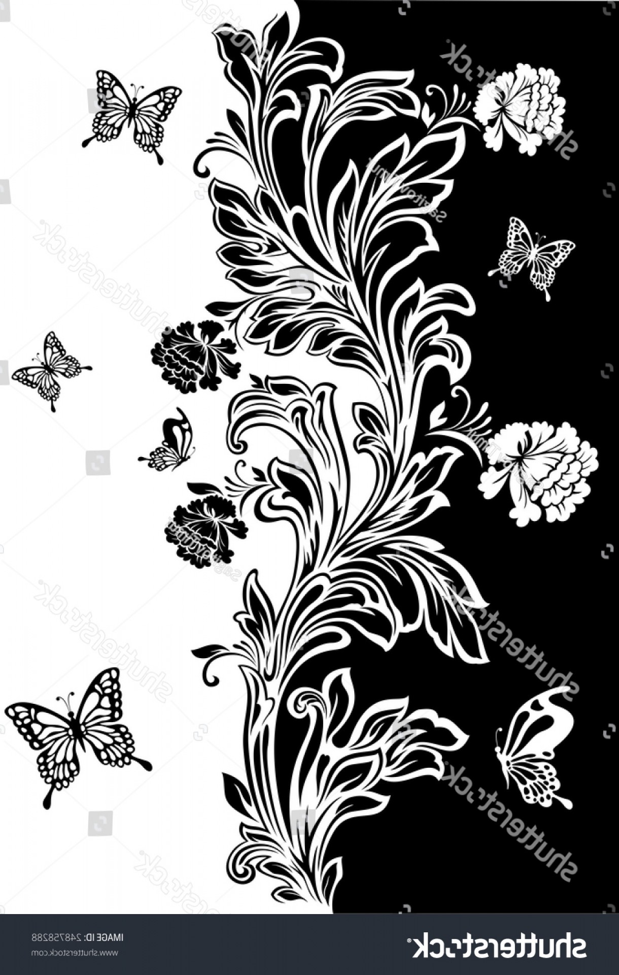 1220x1920 Black White Background Flowers Butterfly Vector Soidergi