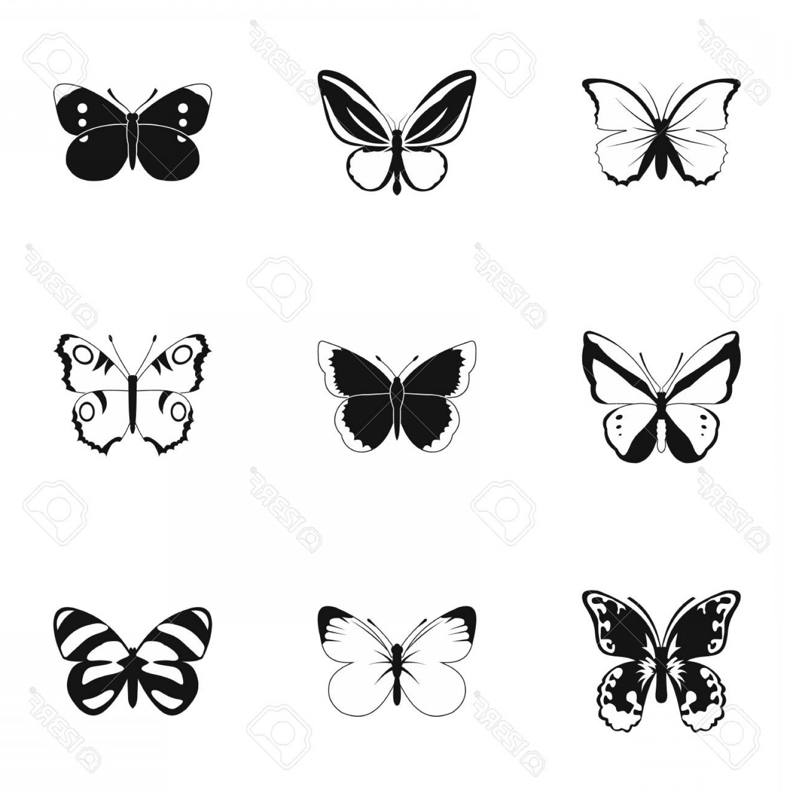 1560x1560 Photostock Vector Butterfly Icons Set Simple Illustration