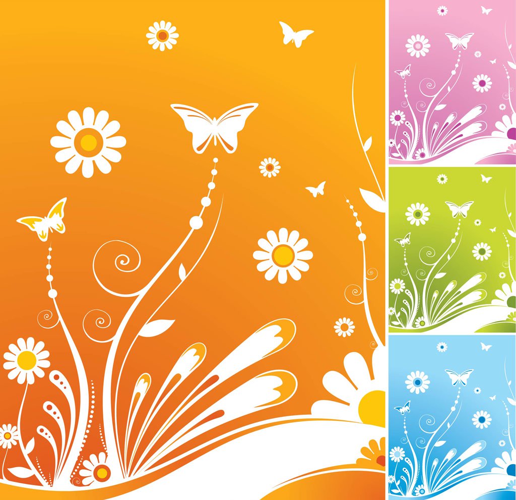 1024x991 Spring Flowers Butterfly Vector Vector Art Graphics