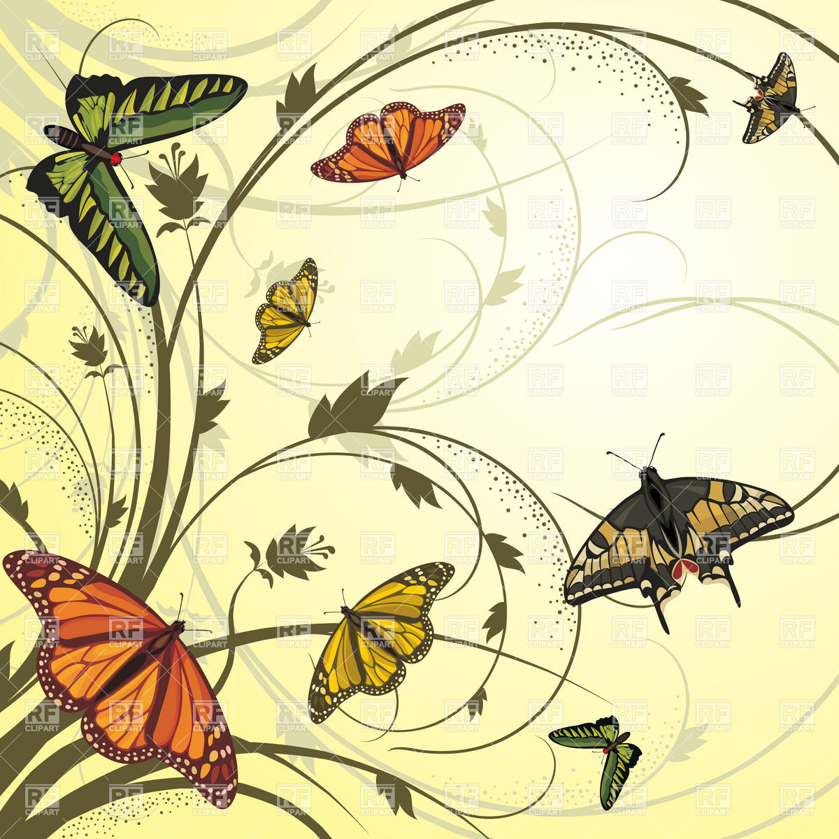1200x1200 Vector Card With Flying Butterflies Vector Image Of Plants