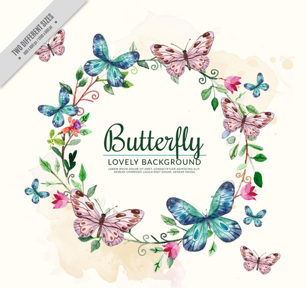982x923 Coloured Drawing Or Pattern The Wreath And Butterflies Vector