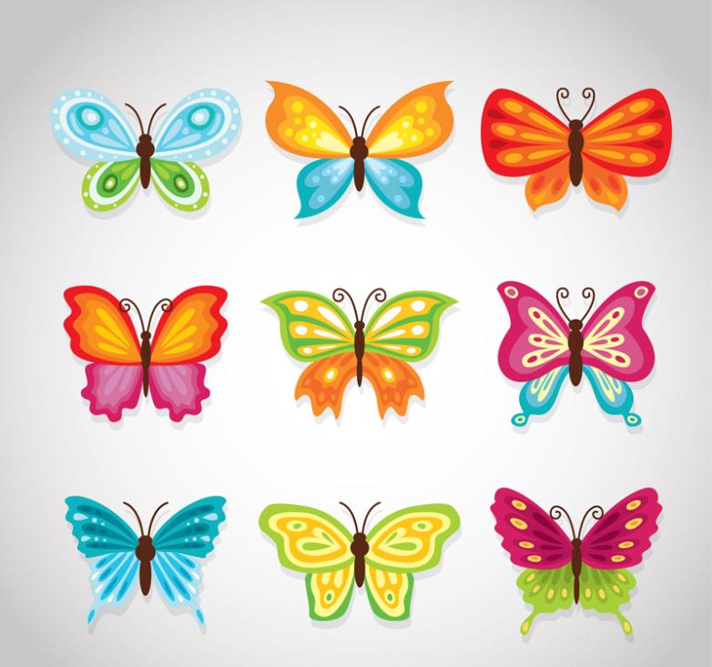 782x733 Nine New Cartoon Color Butterfly Vector Free Vector Graphic Download