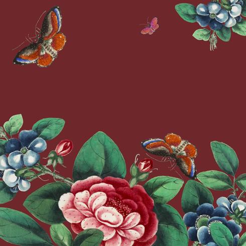 Chinese Painting Featuring Flowers And Butterflies Wallpaper 490x490 Chinese Painting Featuring Flowers And Butterflies Wallpaper