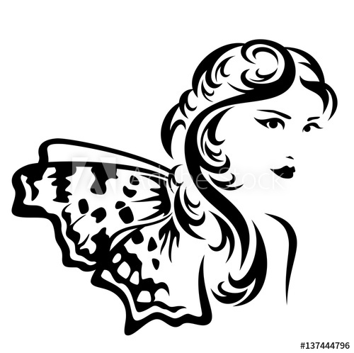 500x498 Beautiful Fairy Tale Woman With Butterfly Wings Vector Portrait