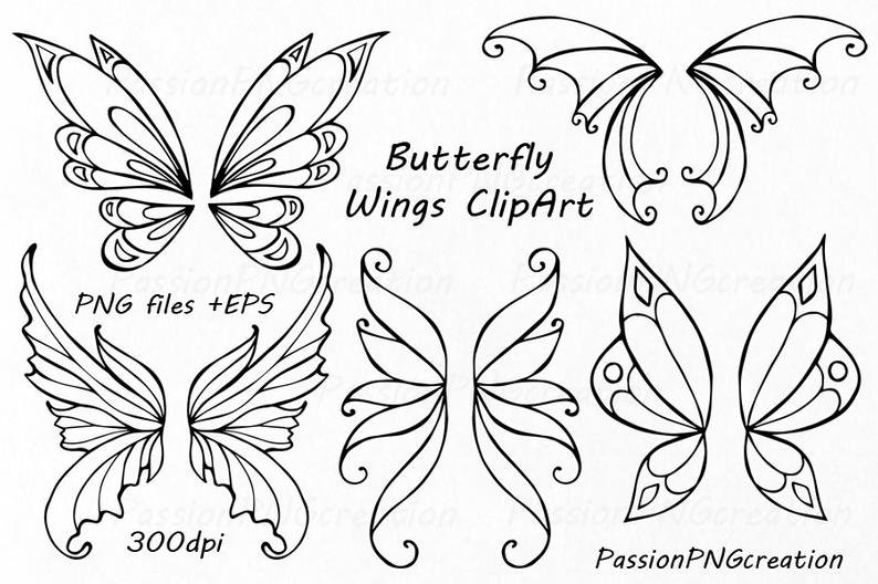 794x528 Butterfly Wings Clipart Doodle Wings Clip Art Hand Drawn Etsy