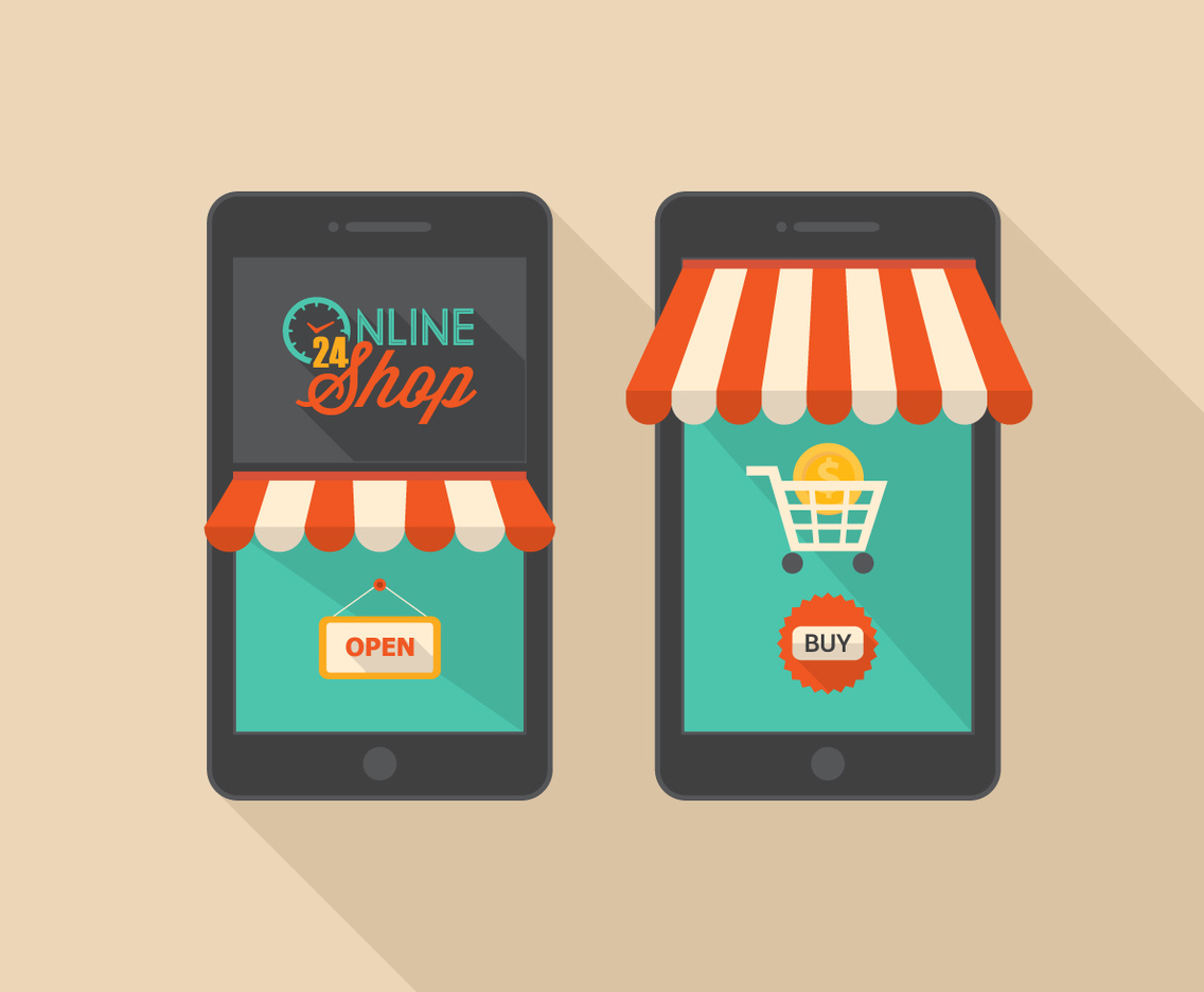 1136x936 Mobile Shopping Retro Design Vector Art Graphics