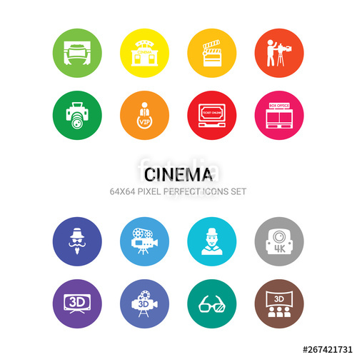 500x500 Cinema Vector Icons Set Included Dimension Screen, Glasses