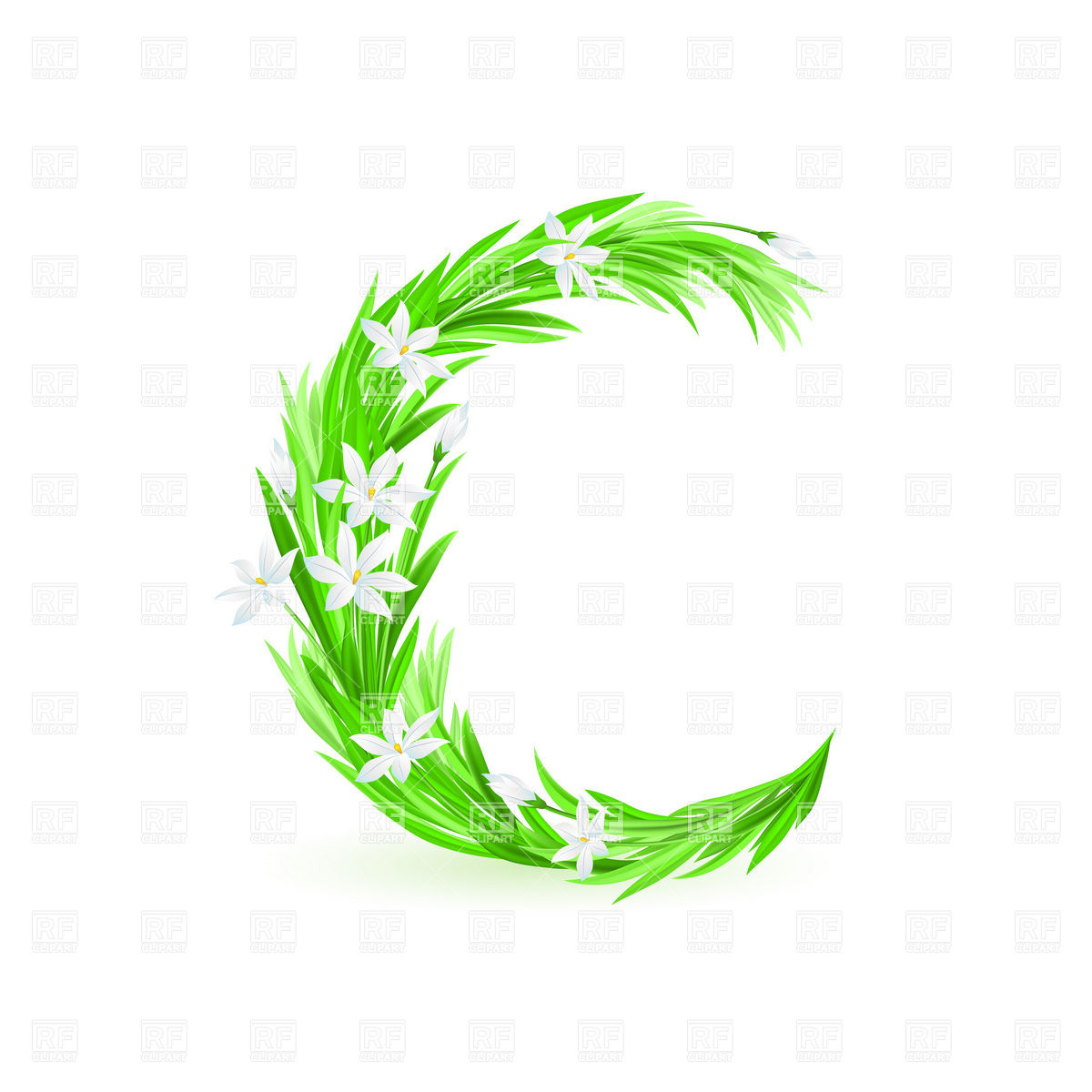 1200x1200 Grass And Spring Flowers Font Letter C Vector Image Of Backgrounds