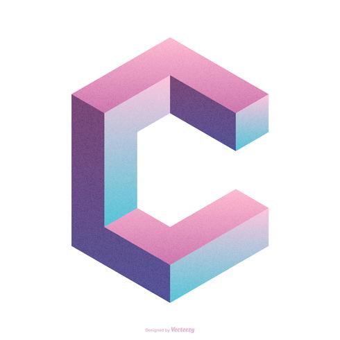 490x490 Isometric Letter C Typography Vector Design