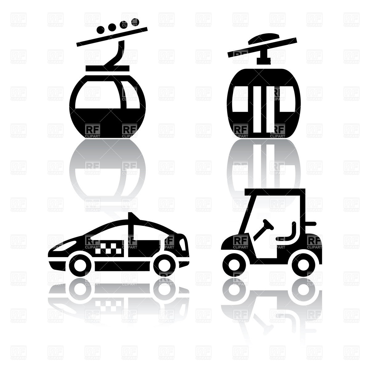 1200x1200 Overhead Cable Car, Taxi And Golf Cart Icons Vector Image