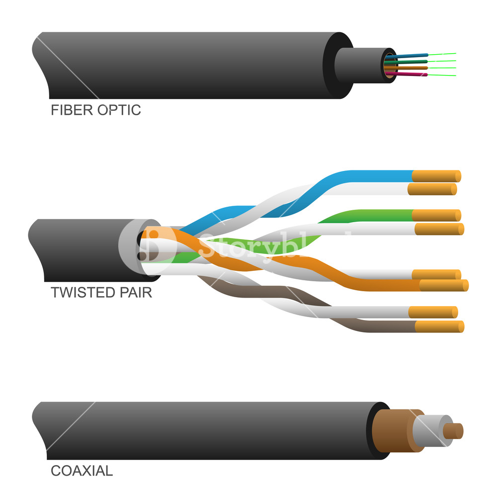 Fiber Optic Coaxial And Twisted Pair Network Cables Vector 1000x1000 Fiber Optic Coaxial And Twisted Pair Network Cables Vector