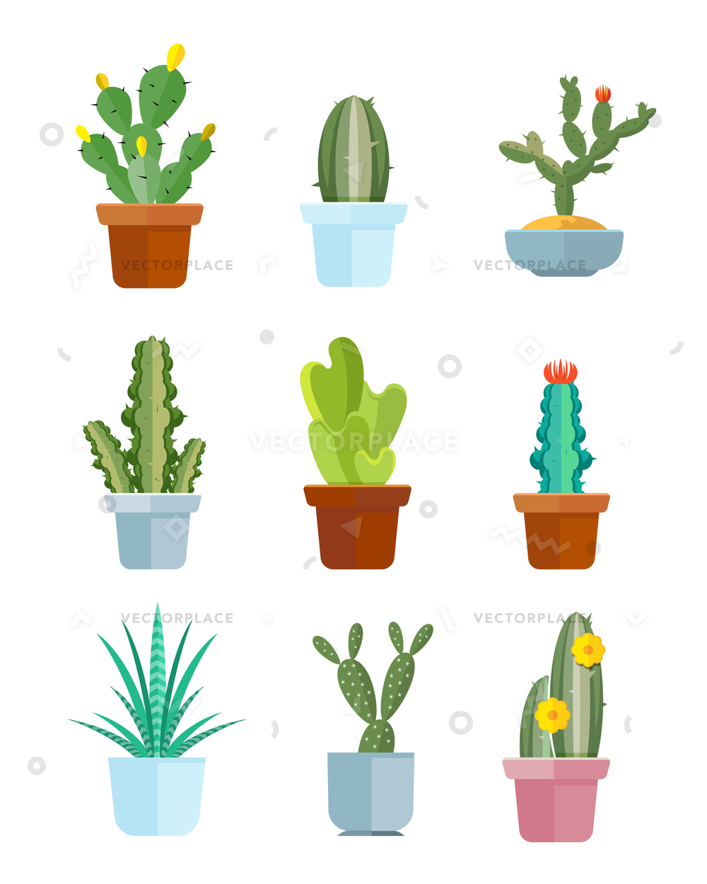 Cartoon Cactus Desert Plants Icons Bloom Vector Illustration 1000x1250 Cartoon Cactus Desert Plants Icons Bloom Vector Illustration