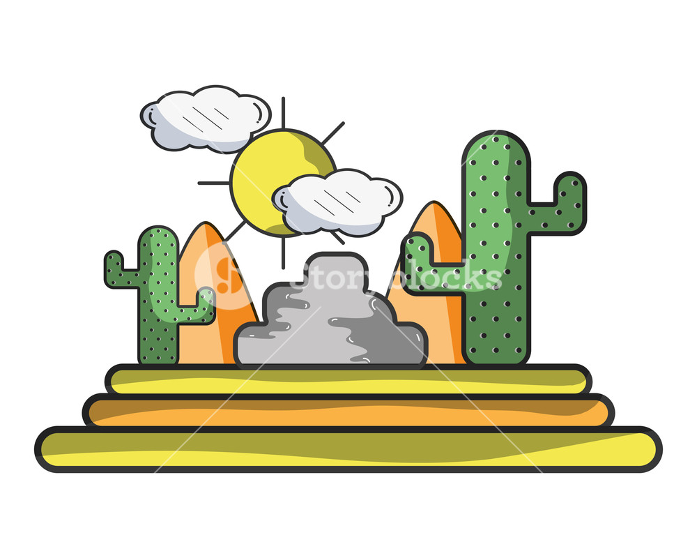 Desert With Cactus And Rock Under Sun Cartoon Vector Illustration 1000x800 Desert With Cactus And Rock Under Sun Cartoon Vector Illustration