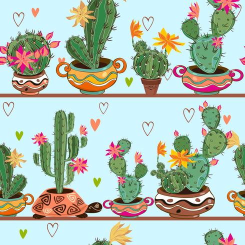 Seamless Pattern Cartoon Cacti In Pots Are On The Shelves Vector 490x490 Seamless Pattern Cartoon Cacti In Pots Are On The Shelves Vector