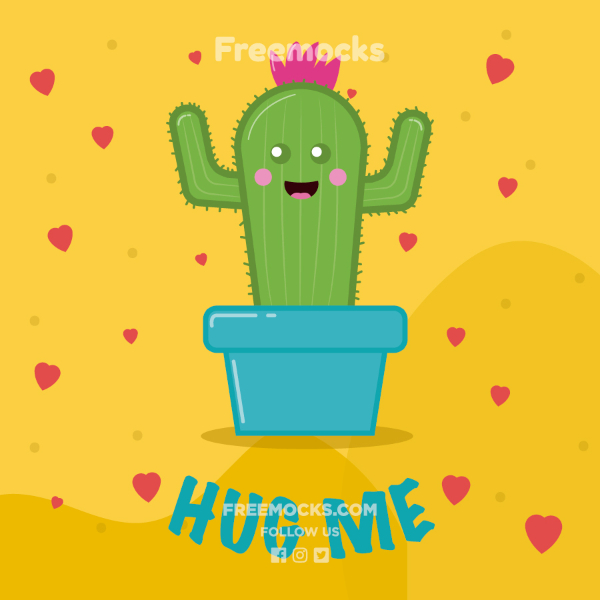 Social Media Mockups Vector Cartoon Cactus Love Illustration Cute 600x600 Social Media Mockups Vector Cartoon Cactus Love Illustration Cute