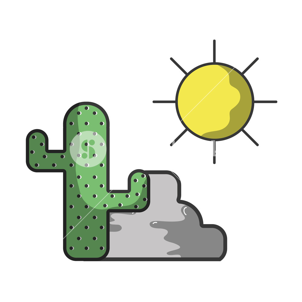 Cactus And Rock Under Sun Desert Cartoon Vector Illustration 1000x1000 Cactus And Rock Under Sun Desert Cartoon Vector Illustration