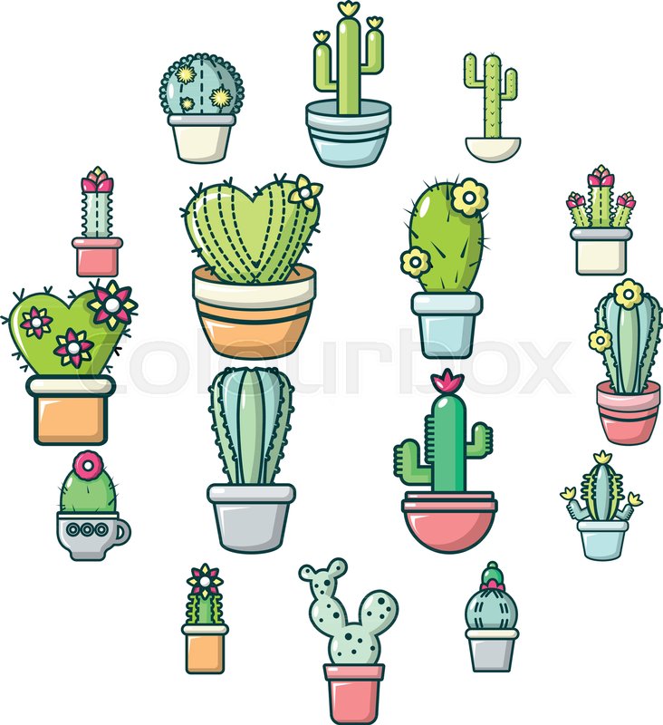 Cactus Flower Icons Set Cartoon Stock Vector Colourbox 732x800 Cactus Flower Icons Set Cartoon Stock Vector Colourbox