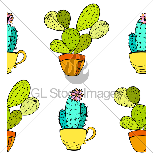 Vector Cacti Flower Background Seamless Pattern With Cac Gl 500x500 Vector Cacti Flower Background Seamless Pattern With Cac Gl