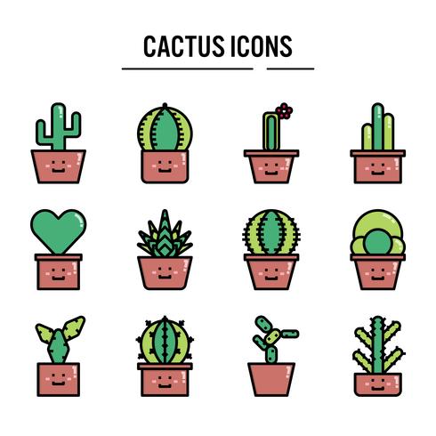 Cactus Icon In Outline Set Design 490x490 Cactus Icon In Outline Set Design