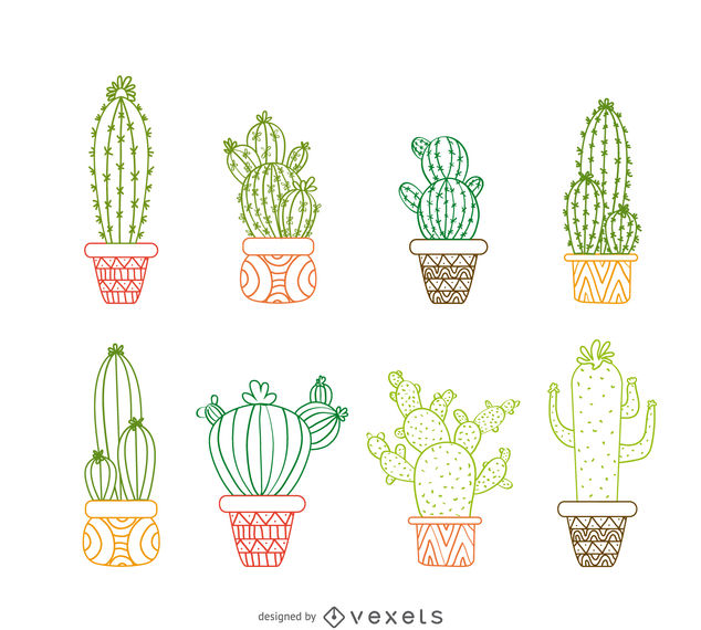 Cactus Outline Drawings Set 634x570 Cactus Outline Drawings Set