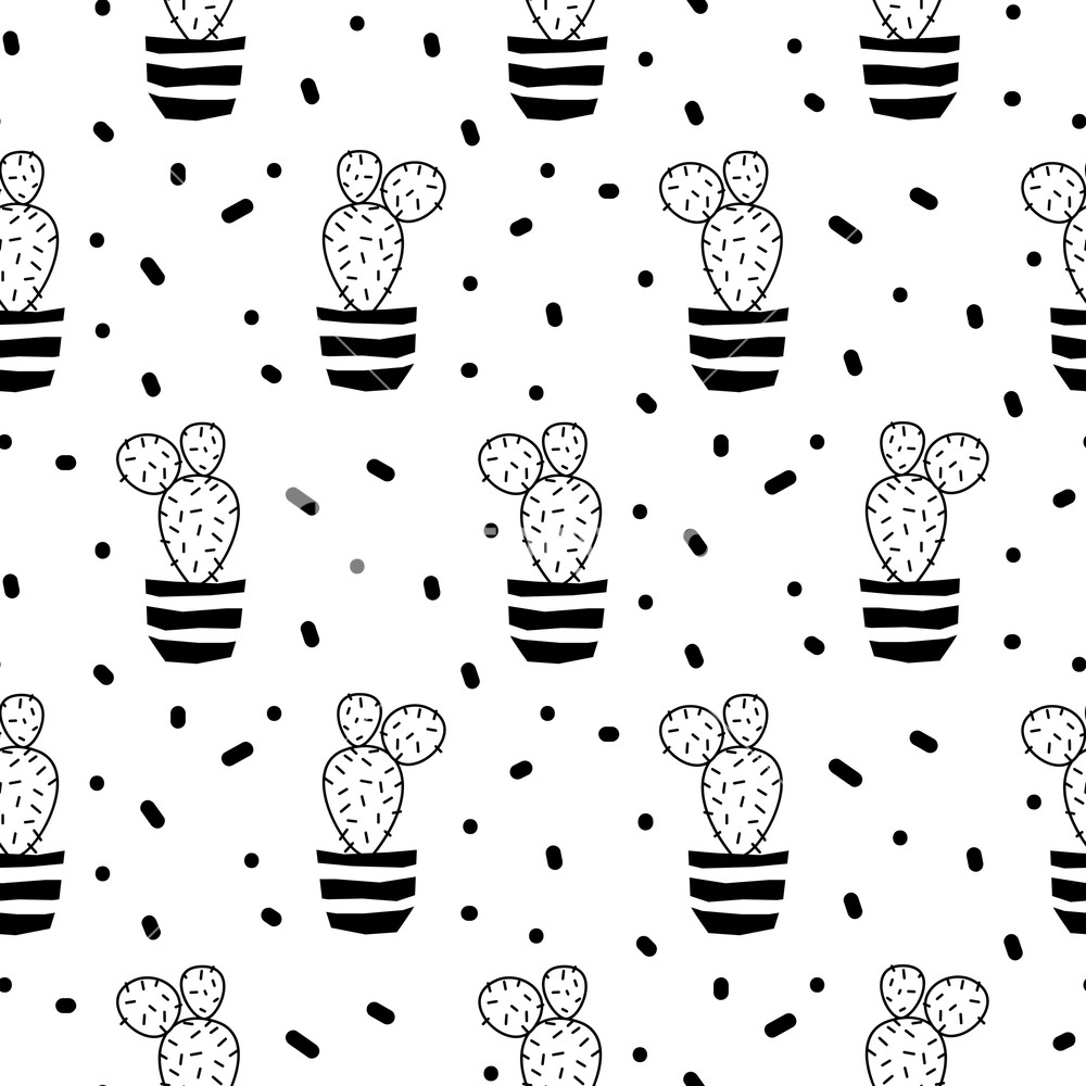 1000x1000 Cactus Plant In A Pot Seamless Pattern Cacti Vector Background