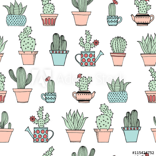 Colorful Seamless Pattern With Cute Cactus In Simple Hand Drawn 500x500 Colorful Seamless Pattern With Cute Cactus In Simple Hand Drawn
