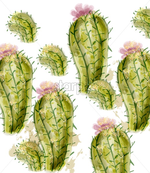 519x600 Cactus Pattern Vector Watercolor Summer Exotic Texture Tropic