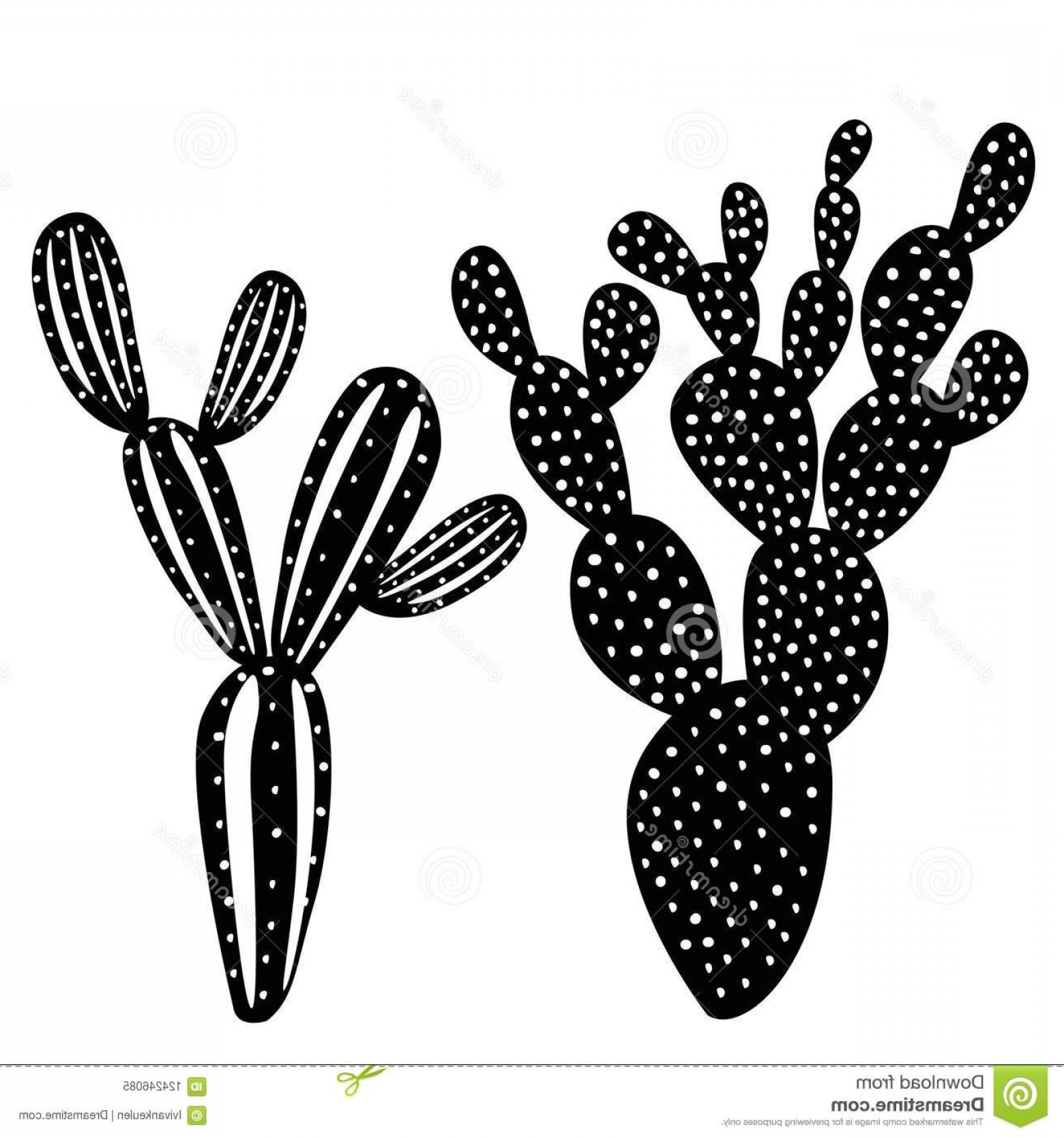 1560x1668 Cactus Silhouette Isolated Illustration Set Black White Vector